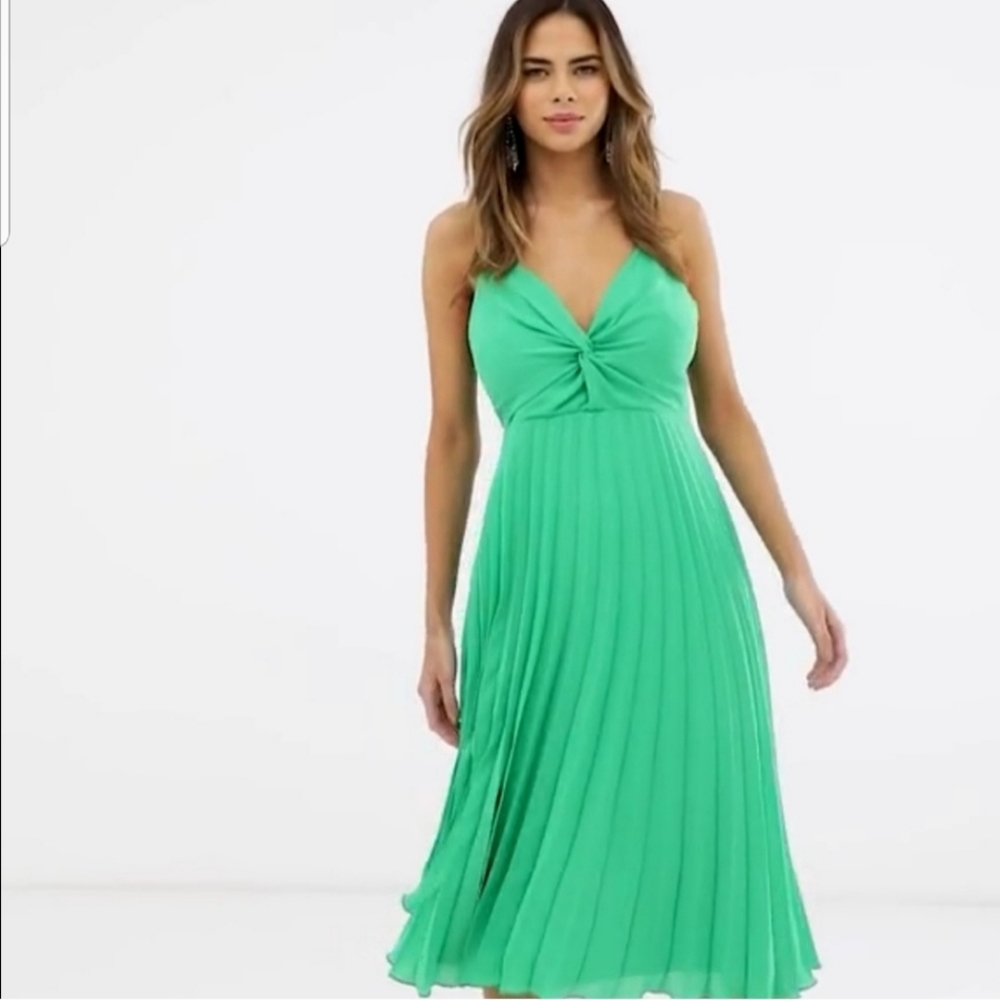 ASOS Midi pleated knot green dress